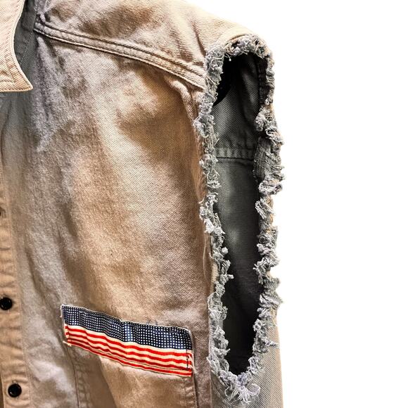 Vintage 80's Levi Union Steel Workers Button Down Sleeveless Shirt Large - Picture 5 of 10